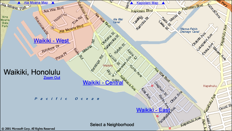 Map of Waikiki - click on a portion of Waikiki for more information